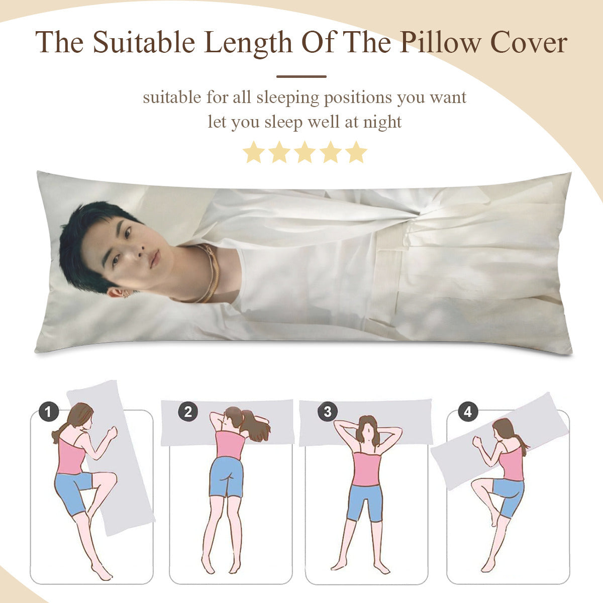 BTS Jin Body Pillow Case - 3 Sizes - BTS Jin full size double sided pillowcase - BTS World Wide Handsome pillow case