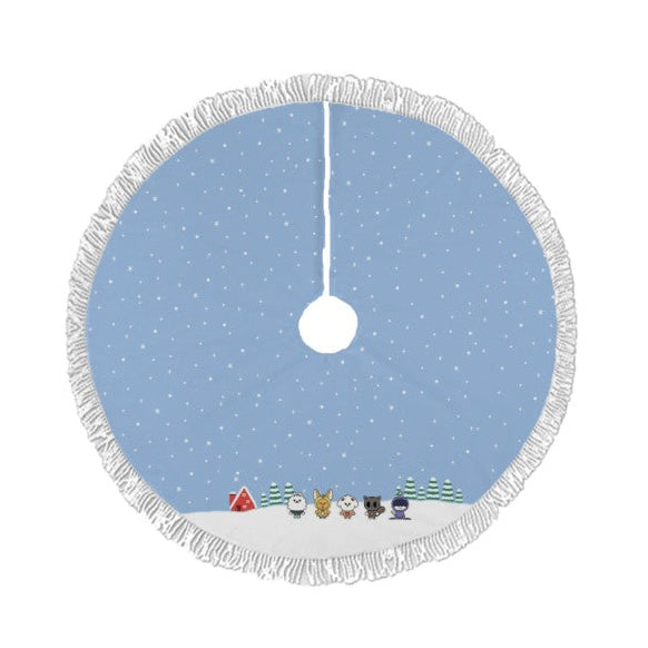 Stray Kids Skzoo Holiday Village Light Blue Holiday Tree Skirt – Plush Christmas Tree Skirt - Soft, Cozy & Festive Decor