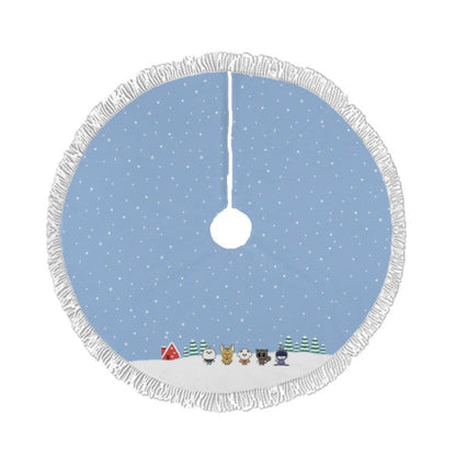 Stray Kids Skzoo Holiday Village Light Blue Holiday Tree Skirt – Plush Christmas Tree Skirt - Soft, Cozy & Festive Decor