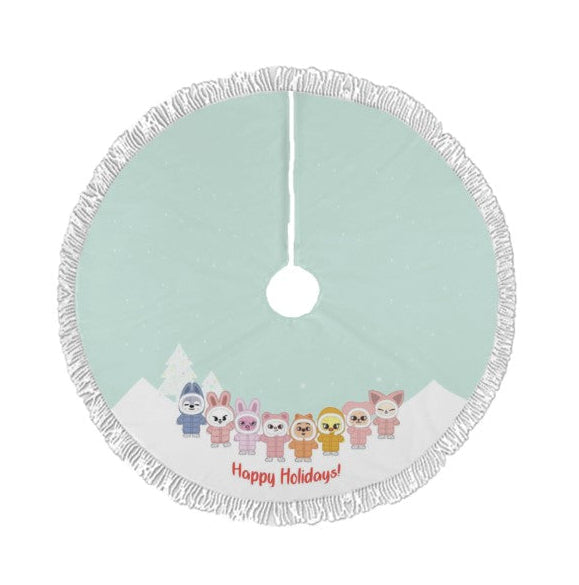 Stray Kids Skzoo Village Happy Holidays Holiday Tree Skirt – Plush Christmas Tree Skirt - Soft, Cozy & Festive Decor