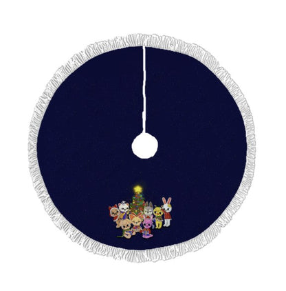 Stray Kids Skzoo Dark Blue Holiday Tree Skirt – Plush Christmas Tree Skirt - Soft, Cozy & Festive Decor