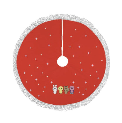 SHINee World Red Holiday Tree Skirt – Plush Christmas Tree Skirt - Soft, Cozy & Festive Decor