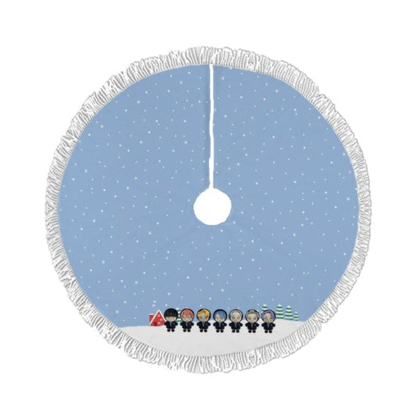 Enhypen - Engene Light Blue Holiday Tree Skirt – Plush Christmas Tree Skirt - Soft, Cozy & Festive Decor