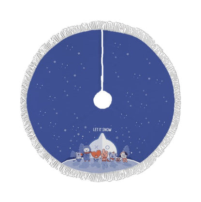 BTS BT21 Blue Let It Snow Holiday Tree Skirt – Plush Christmas Tree Skirt - Soft, Cozy & Festive Decor