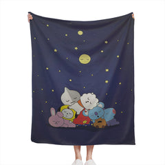 BTS BT21 Sleeping under the moon Flannel Breathable Blanket 4 Sizes! Blanket Throw