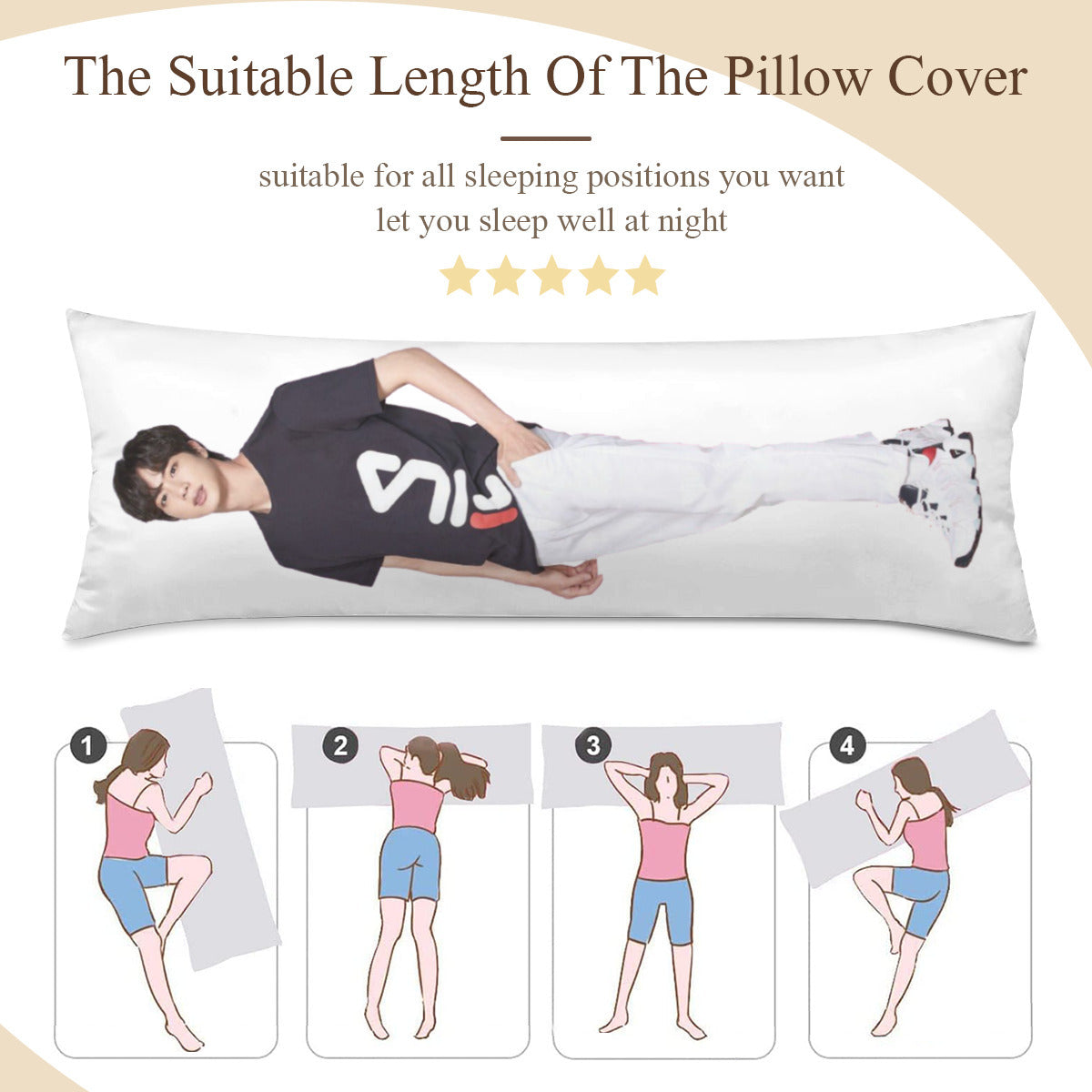 BTS Jin Body Pillow Case - 3 Sizes - BTS Jin full size pillow case - BTS World Wide Handsome double sided pillowcase