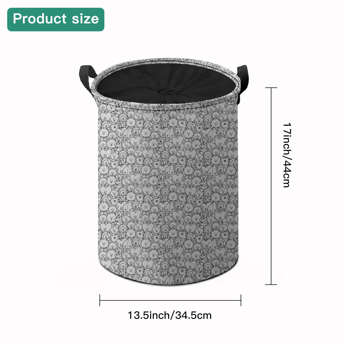 BTS BT21 Black and White Pattern Laundry Basket With Drawstring - Kpop laundry bag