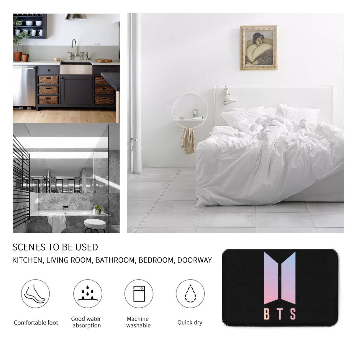 BTS Logo Home Door Area Rugs - Floor mat - Great for Army, BTS fans, house warming gift and more!