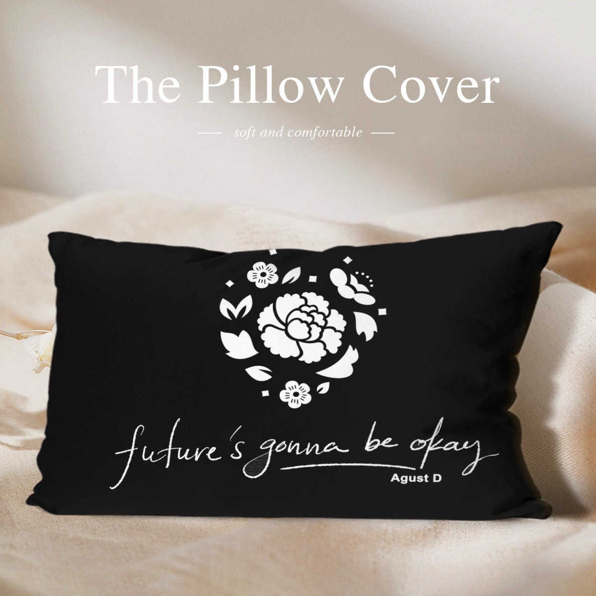 BTS Suga - Agust D Lotus "Future's gonna be okay" themed Pillow sham - double sided pillow case -  Pillowcase! Great KPOP Gift!