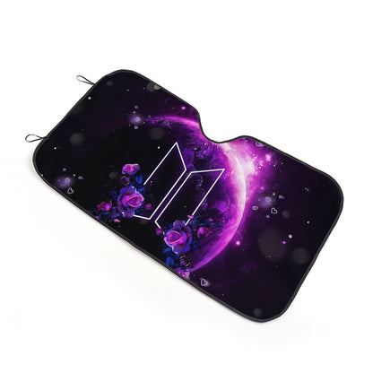 BTS Car Windshield Sun Shade - Purple Galaxy with Logo - BT21 Car Sun Shade- Gift for Army Car Sunshade BTS - K-Pop Car Accessories