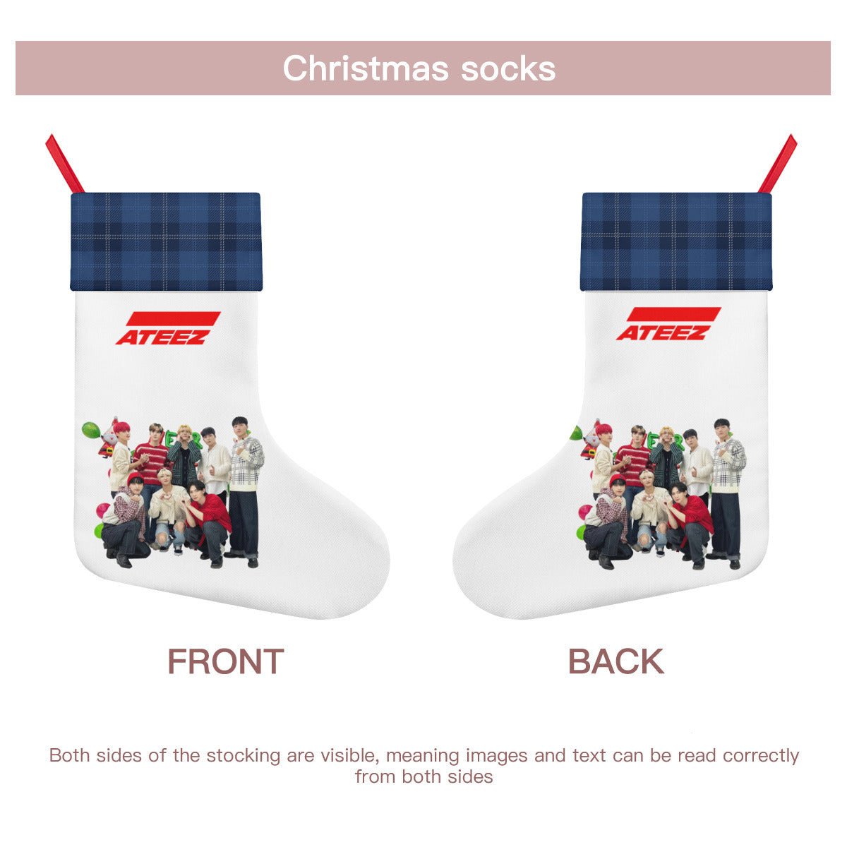 Ateez - Aniteez Blue & White Classic Holiday 16 - Inch Linen Christmas Stocking – Decor, Soft & Durable - Beyond The Shoppe