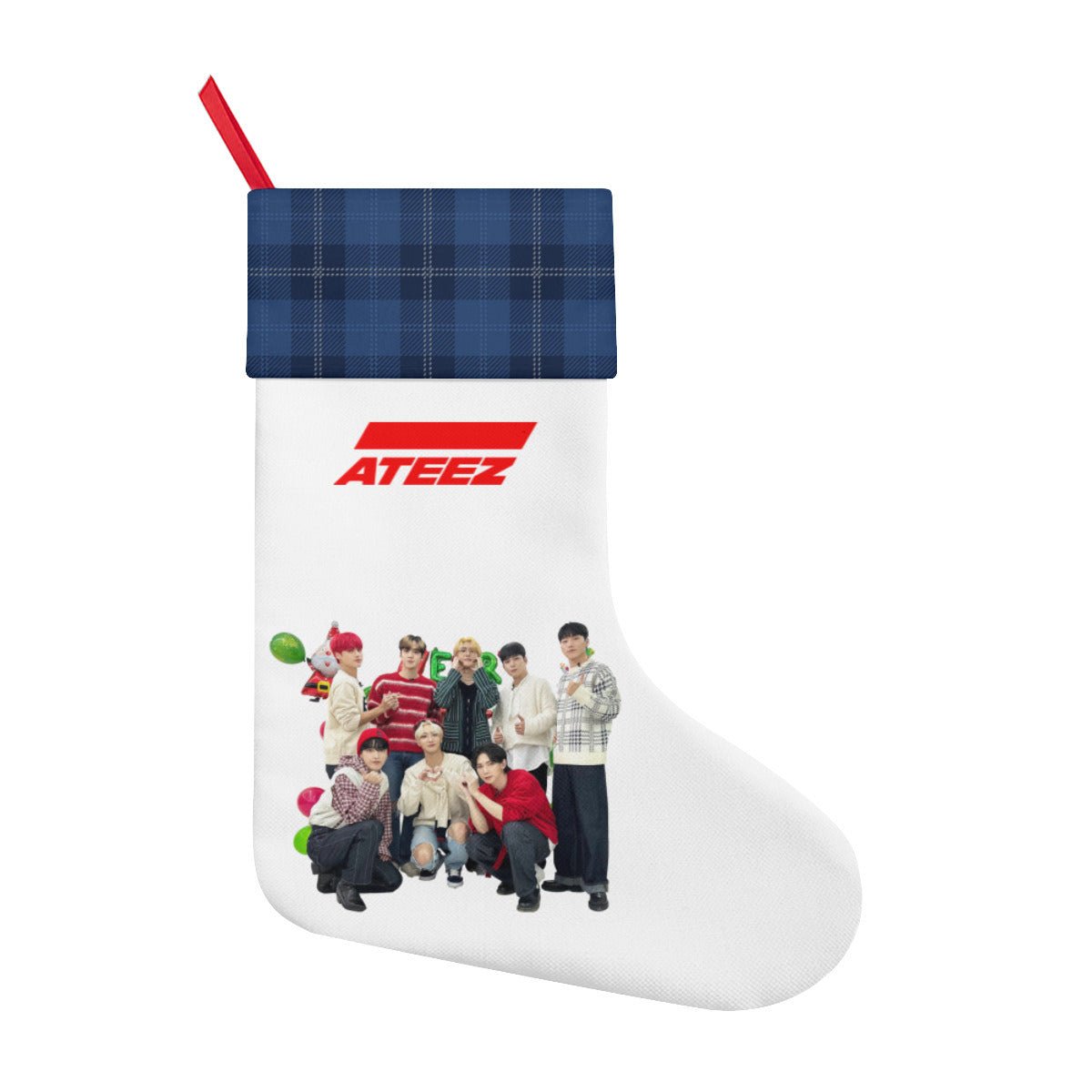 Ateez - Aniteez Blue & White Classic Holiday 16 - Inch Linen Christmas Stocking – Decor, Soft & Durable - Beyond The Shoppe