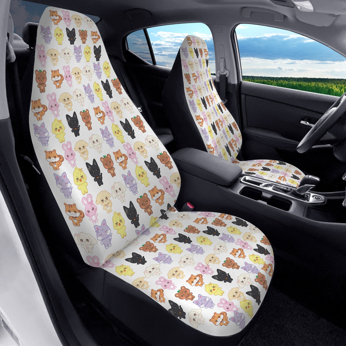 Ateez Aniteez Car Seat Microfiber Covers - Set of 2 - Aniteez pattern car seat covers - Ateez car accessories - kpop fan - Beyond The Shoppe