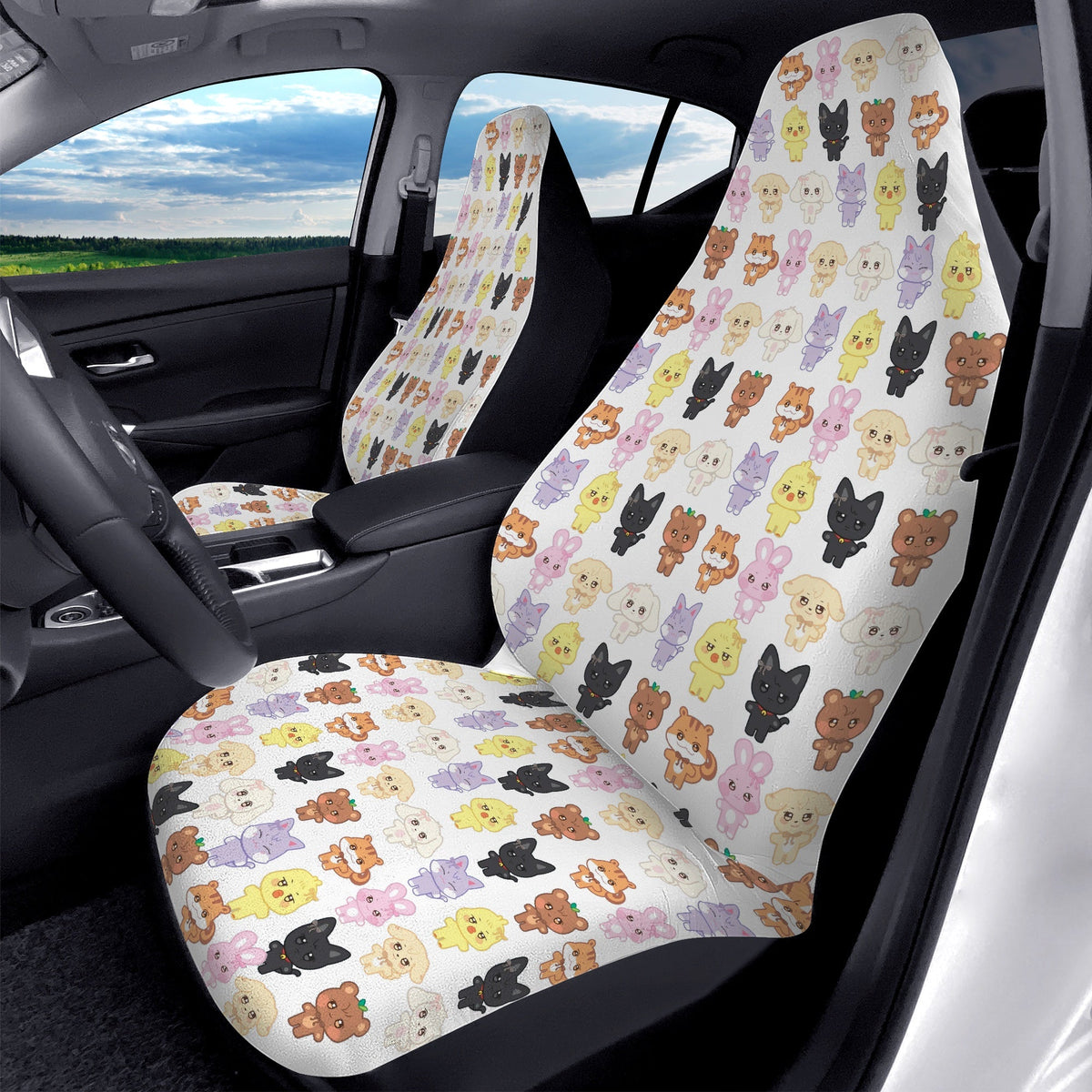 Ateez Aniteez Car Seat Microfiber Covers - Set of 2 - Aniteez pattern car seat covers - Ateez car accessories - kpop fan - Beyond The Shoppe