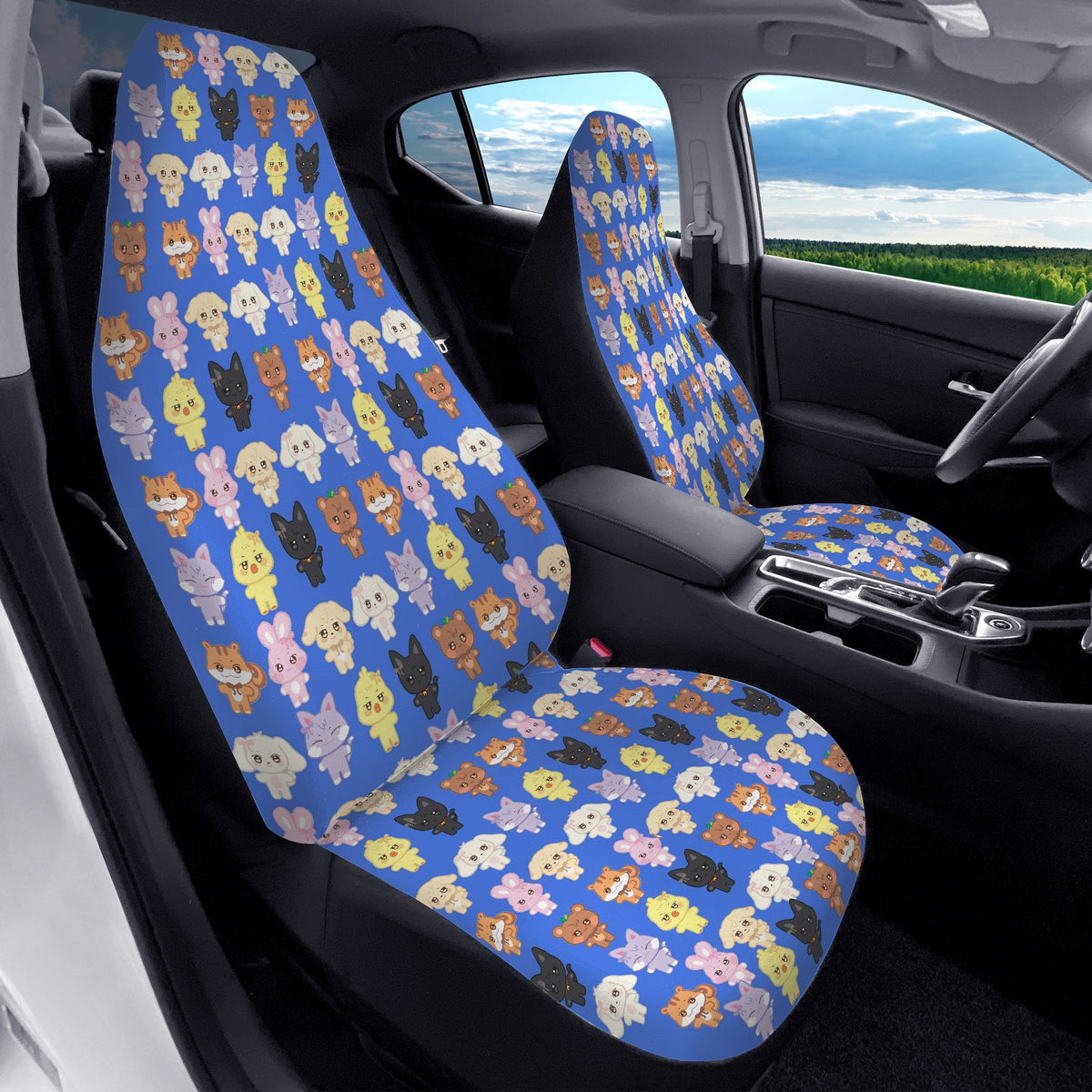Ateez Aniteez Car Seat Microfiber Covers - Set of 2Aniteez pattern car seat covers - Ateez car accessories - kpop fan - Beyond The Shoppe