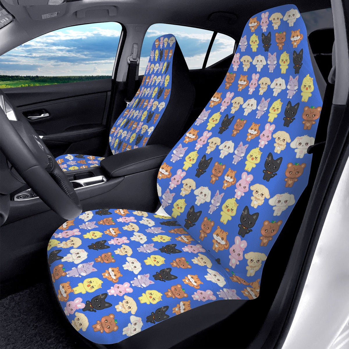 Ateez Aniteez Car Seat Microfiber Covers - Set of 2Aniteez pattern car seat covers - Ateez car accessories - kpop fan - Beyond The Shoppe