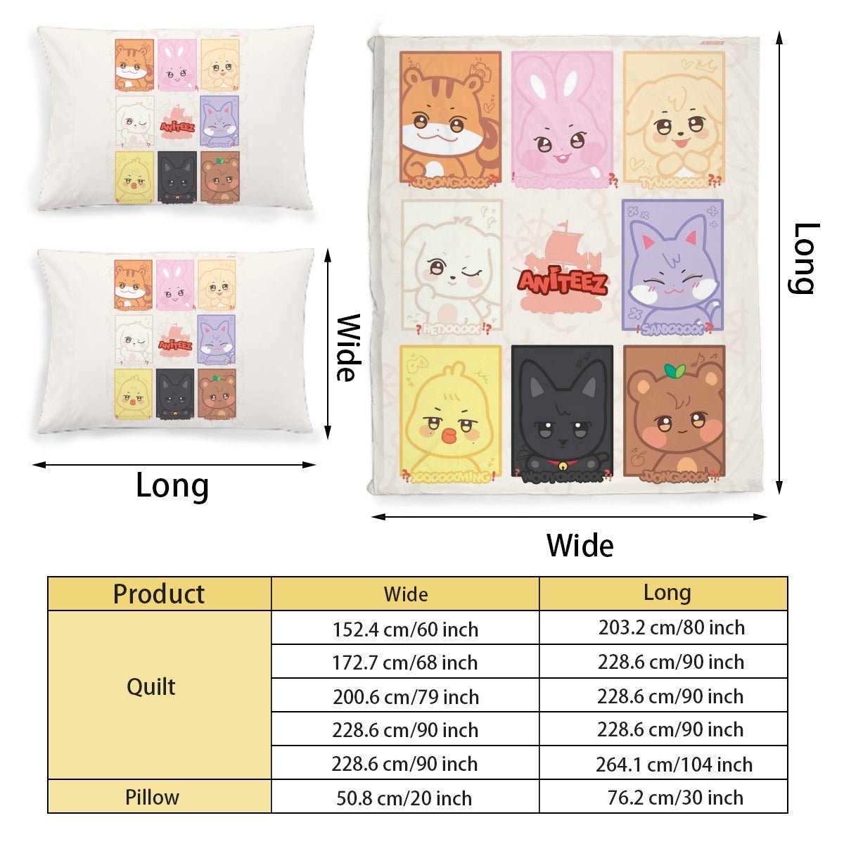 Ateez - Aniteez Character Themed Bedding - 3 piece set! Duvet set with 2 pillows! - Beyond The Shoppe