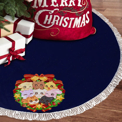 Ateez - Aniteez Dark Blue Wreath Holiday Tree Skirt – Plush Christmas Tree Skirt - Soft, Cozy & Festive Decor - Beyond The Shoppe