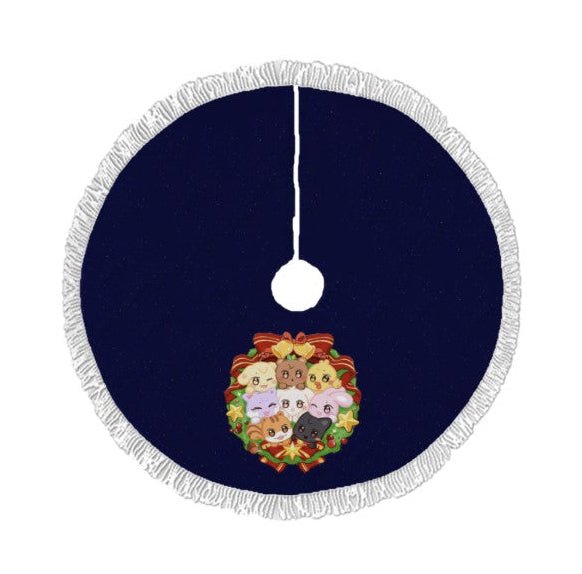 Ateez - Aniteez Dark Blue Wreath Holiday Tree Skirt – Plush Christmas Tree Skirt - Soft, Cozy & Festive Decor - Beyond The Shoppe