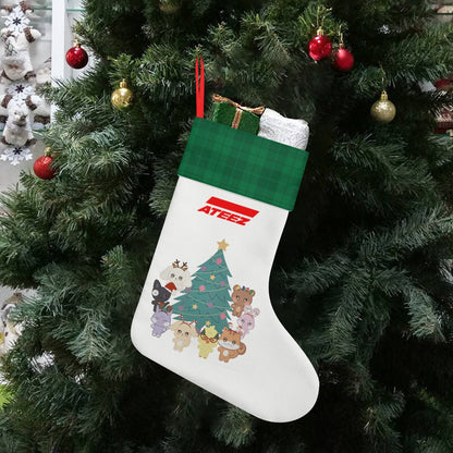 Ateez - Aniteez Green & White Classic Holiday 16 - Inch Linen Christmas Stocking – Decor, Soft & Durable - Beyond The Shoppe