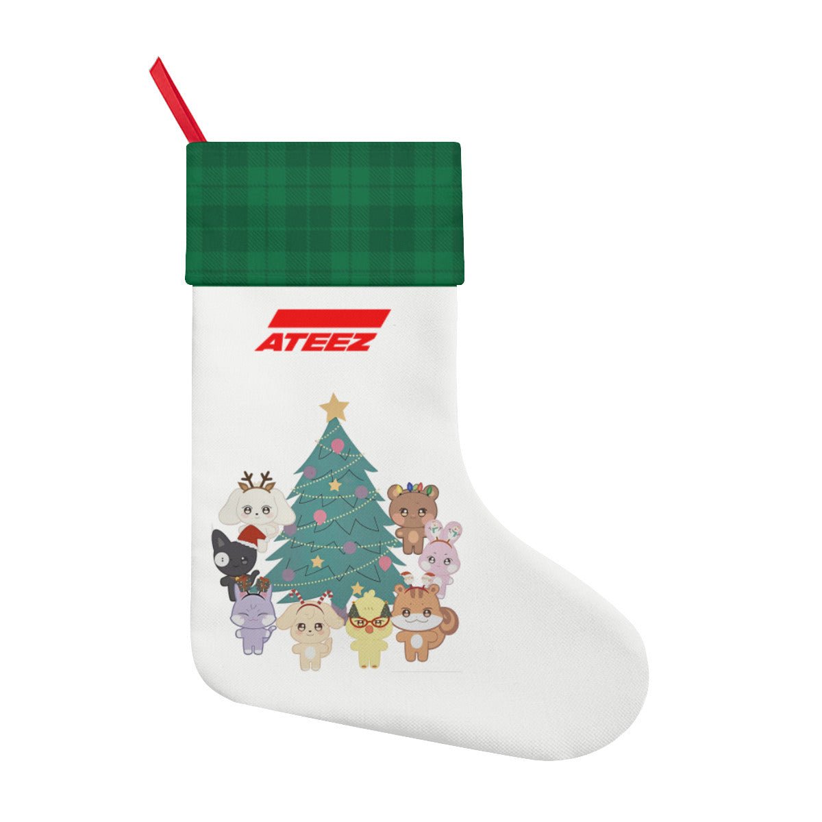 Ateez - Aniteez Green & White Classic Holiday 16 - Inch Linen Christmas Stocking – Decor, Soft & Durable - Beyond The Shoppe