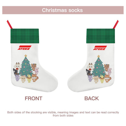 Ateez - Aniteez Green & White Classic Holiday 16 - Inch Linen Christmas Stocking – Decor, Soft & Durable - Beyond The Shoppe