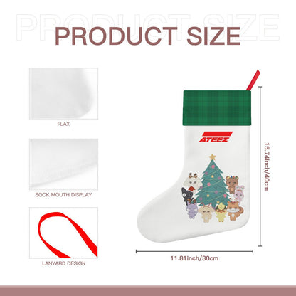 Ateez - Aniteez Green & White Classic Holiday 16 - Inch Linen Christmas Stocking – Decor, Soft & Durable - Beyond The Shoppe