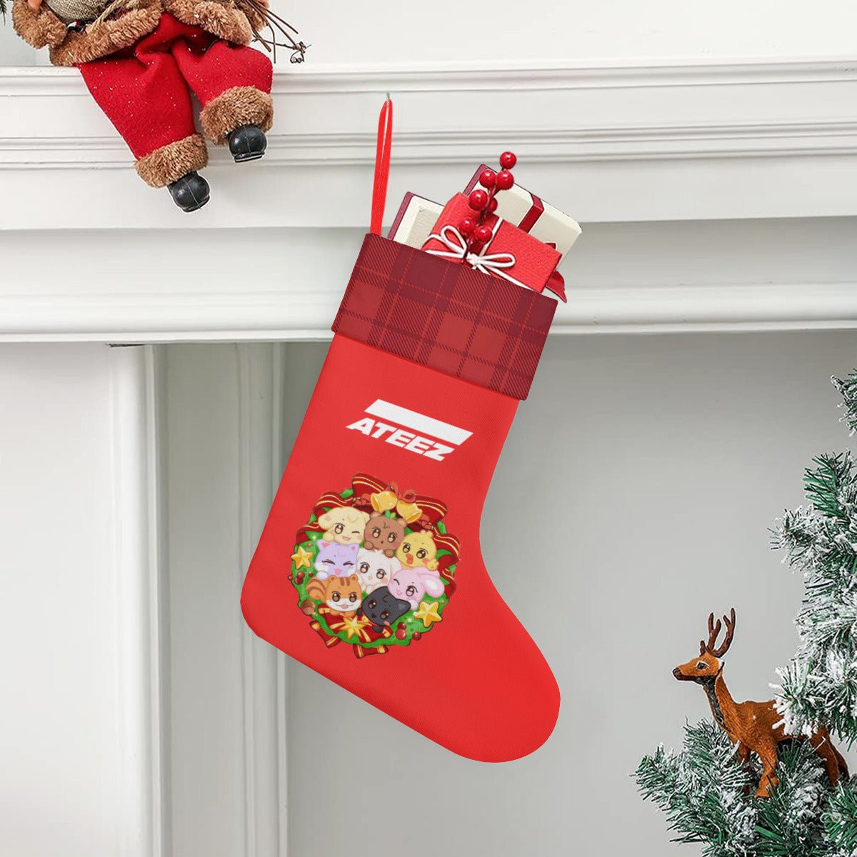 Ateez - Aniteez Holiday Wreath Classic Holiday 16 - Inch Linen Christmas Stocking – Decor, Soft & Durable - Beyond The Shoppe