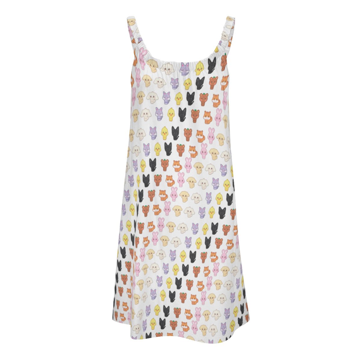 Ateez - Aniteez Patterned All - Over Print Women's Sleeveless Cami Dress in White - Beach Dress - Lounge Dress - Beyond The Shoppe