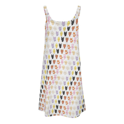 Ateez - Aniteez Patterned All - Over Print Women's Sleeveless Cami Dress in White - Beach Dress - Lounge Dress - Beyond The Shoppe