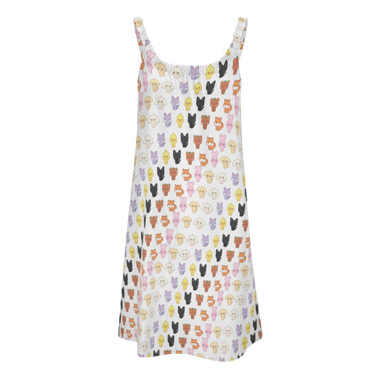 Ateez - Aniteez Patterned All - Over Print Women's Sleeveless Cami Dress in White - Beach Dress - Lounge Dress - Beyond The Shoppe