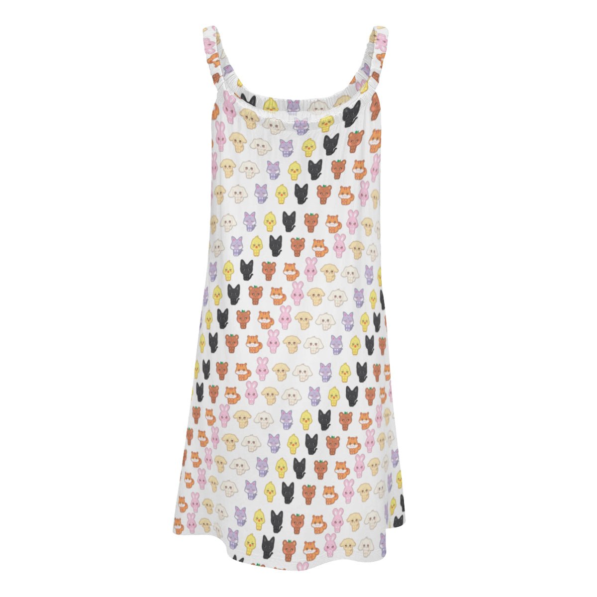 Ateez - Aniteez Patterned All - Over Print Women's Sleeveless Cami Dress in White - Beach Dress - Lounge Dress - Beyond The Shoppe