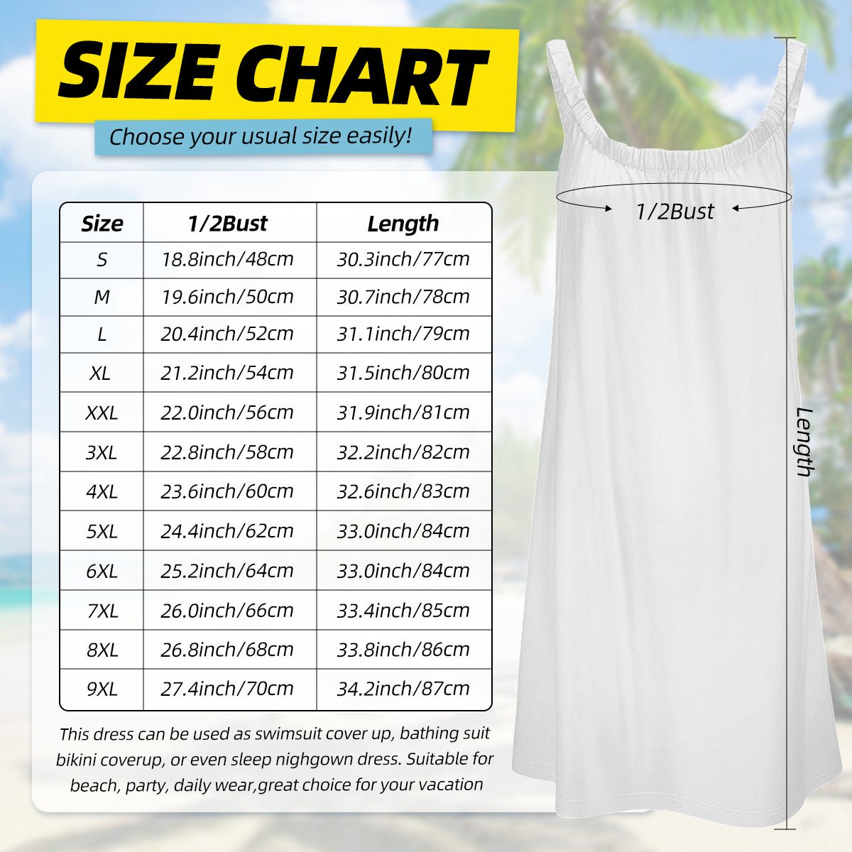 Ateez - Aniteez Patterned All - Over Print Women's Sleeveless Cami Dress in White - Beach Dress - Lounge Dress - Beyond The Shoppe