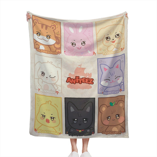 Ateez Aniteez Squares Flannel Breathable Blanket 4 Sizes! Blanket Throw - Beyond The Shoppe