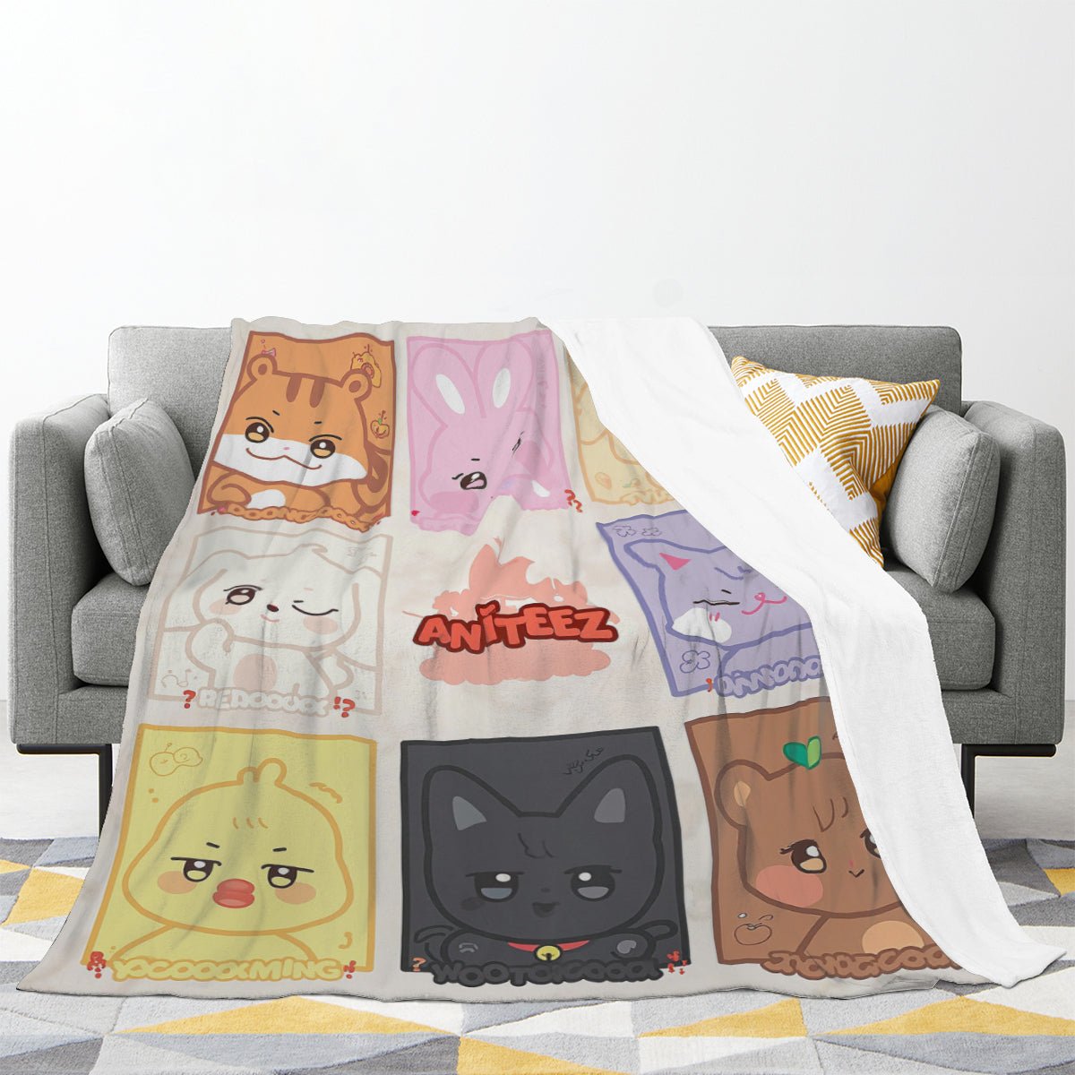Ateez Aniteez Squares Flannel Breathable Blanket 4 Sizes! Blanket Throw - Beyond The Shoppe