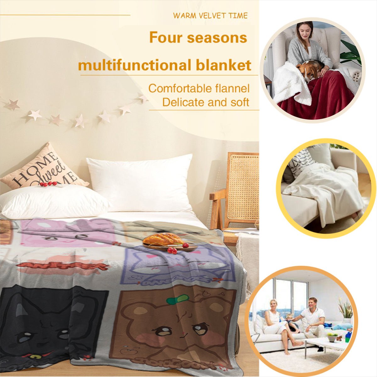 Ateez Aniteez Squares Flannel Breathable Blanket 4 Sizes! Blanket Throw - Beyond The Shoppe