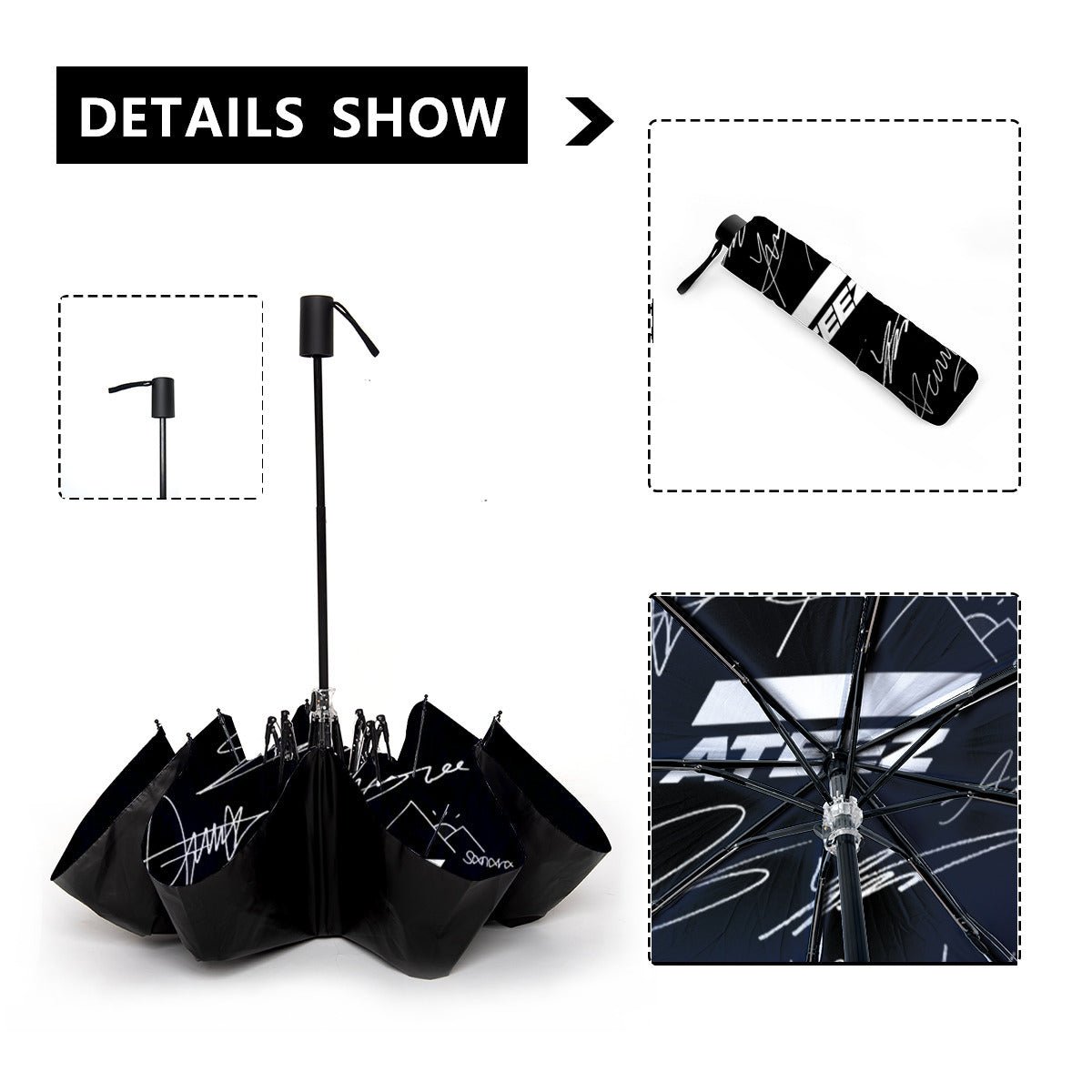Ateez Automatic opening umbrella featuring their Logo and Signatures - Kpop for rainy weather andprotection from weatherXT - Beyond The Shoppe