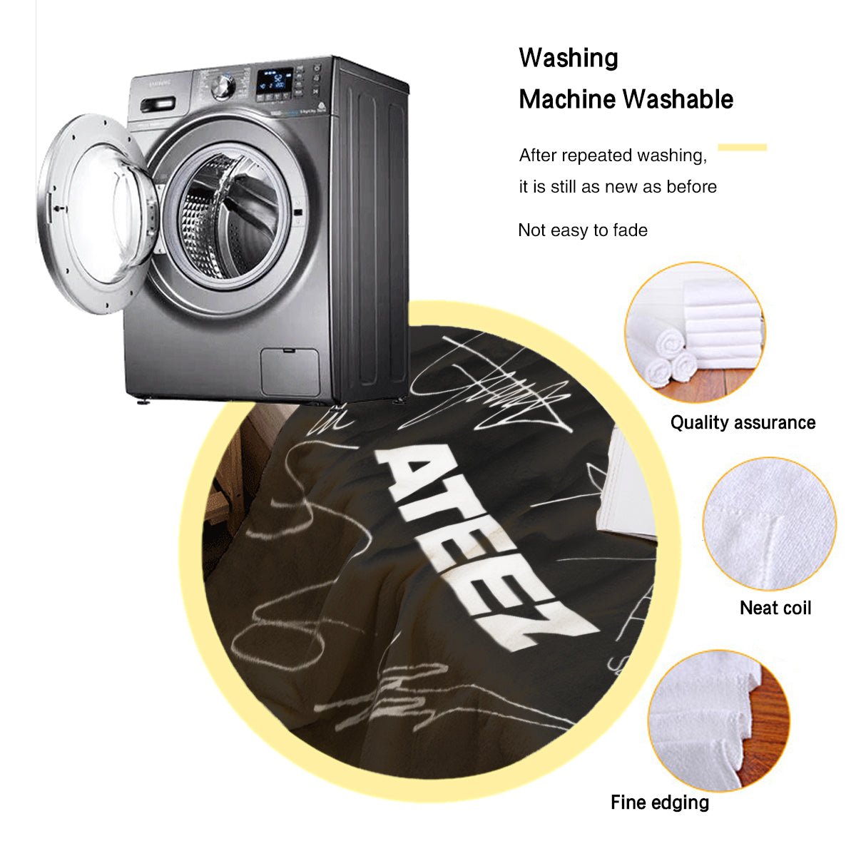 Ateez Logo and Signatures Flannel Breathable Blanket 4 Sizes! Blanket Throw - Beyond The Shoppe