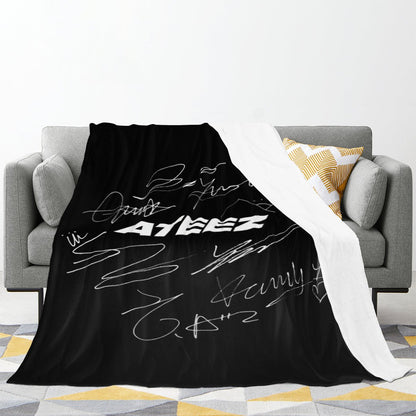 Ateez Logo and Signatures Flannel Breathable Blanket 4 Sizes! Blanket Throw - Beyond The Shoppe
