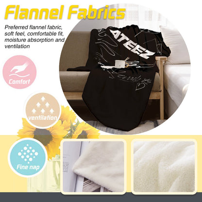 Ateez Logo and Signatures Flannel Breathable Blanket 4 Sizes! Blanket Throw - Beyond The Shoppe