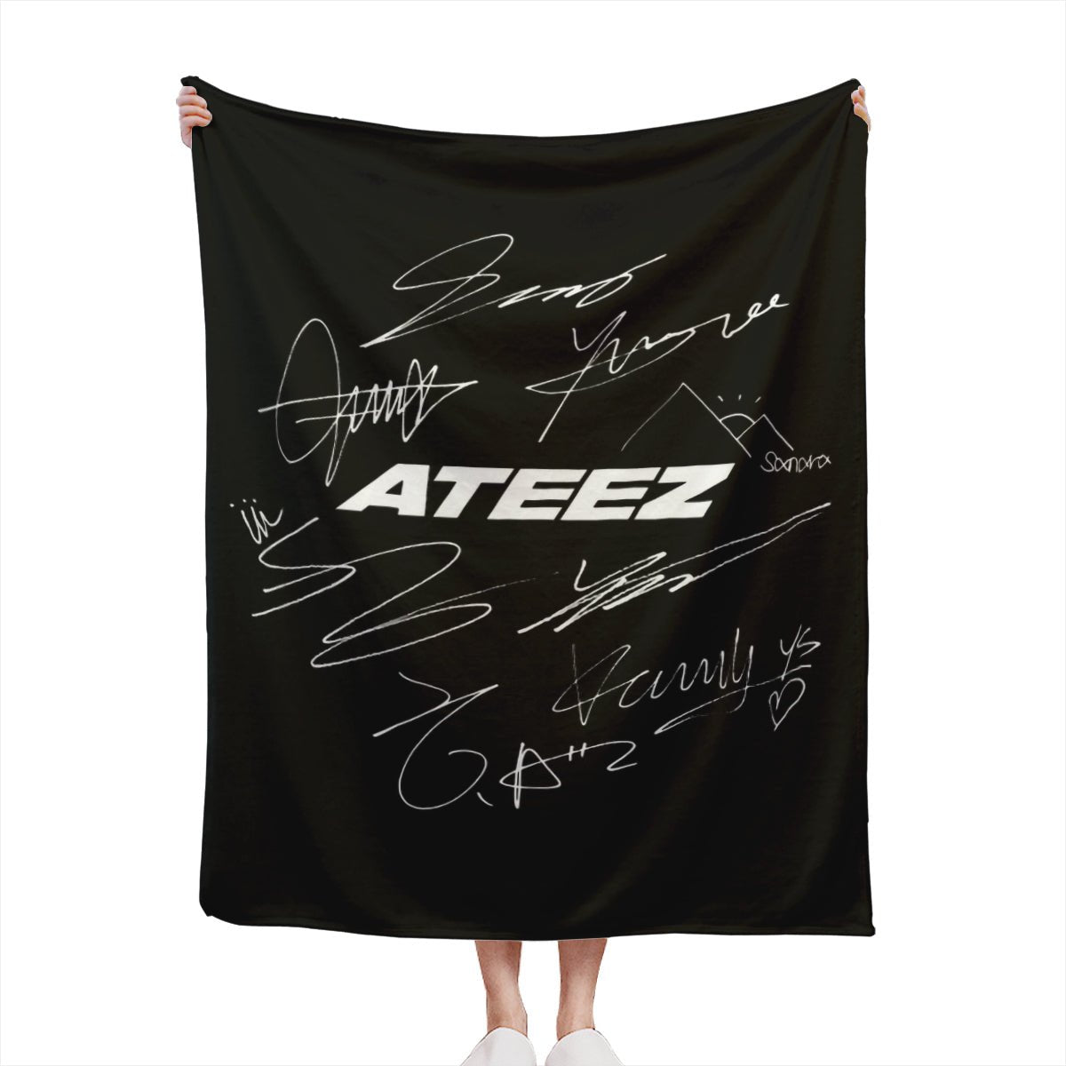 Ateez Logo and Signatures Flannel Breathable Blanket 4 Sizes! Blanket Throw - Beyond The Shoppe