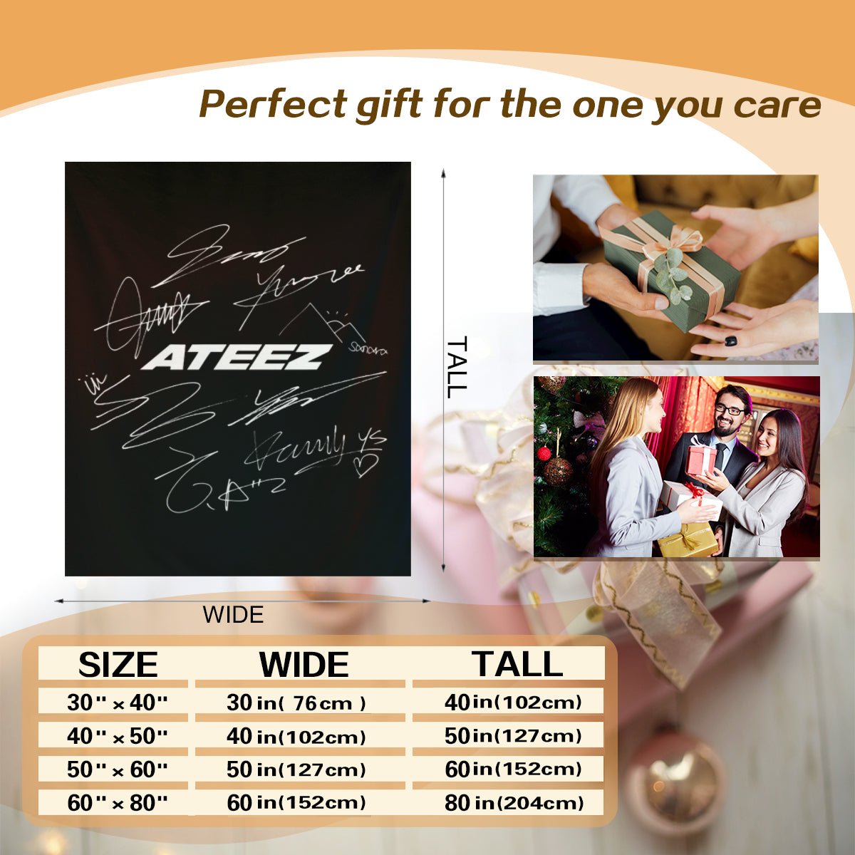 Ateez Logo and Signatures Flannel Breathable Blanket 4 Sizes! Blanket Throw - Beyond The Shoppe