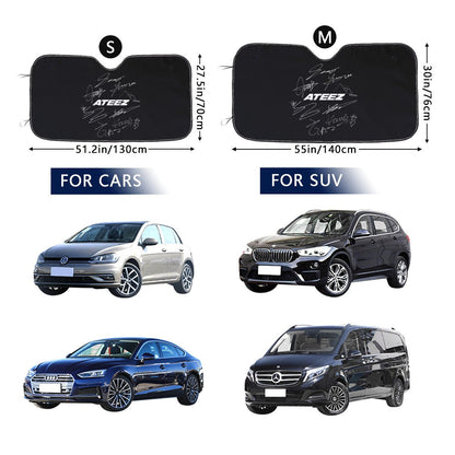 Ateez Logo & Signature Car Windshield Sun Shade - Car sun visor - Car sun blocker - Windshield heat shield - Auto sunshade - Beyond The Shoppe