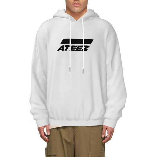 Ateez Logo & Signatures White Light weight Hoodie Sweatshirt with pockets – Fanmade K - pop Apparel - Beyond The Shoppe