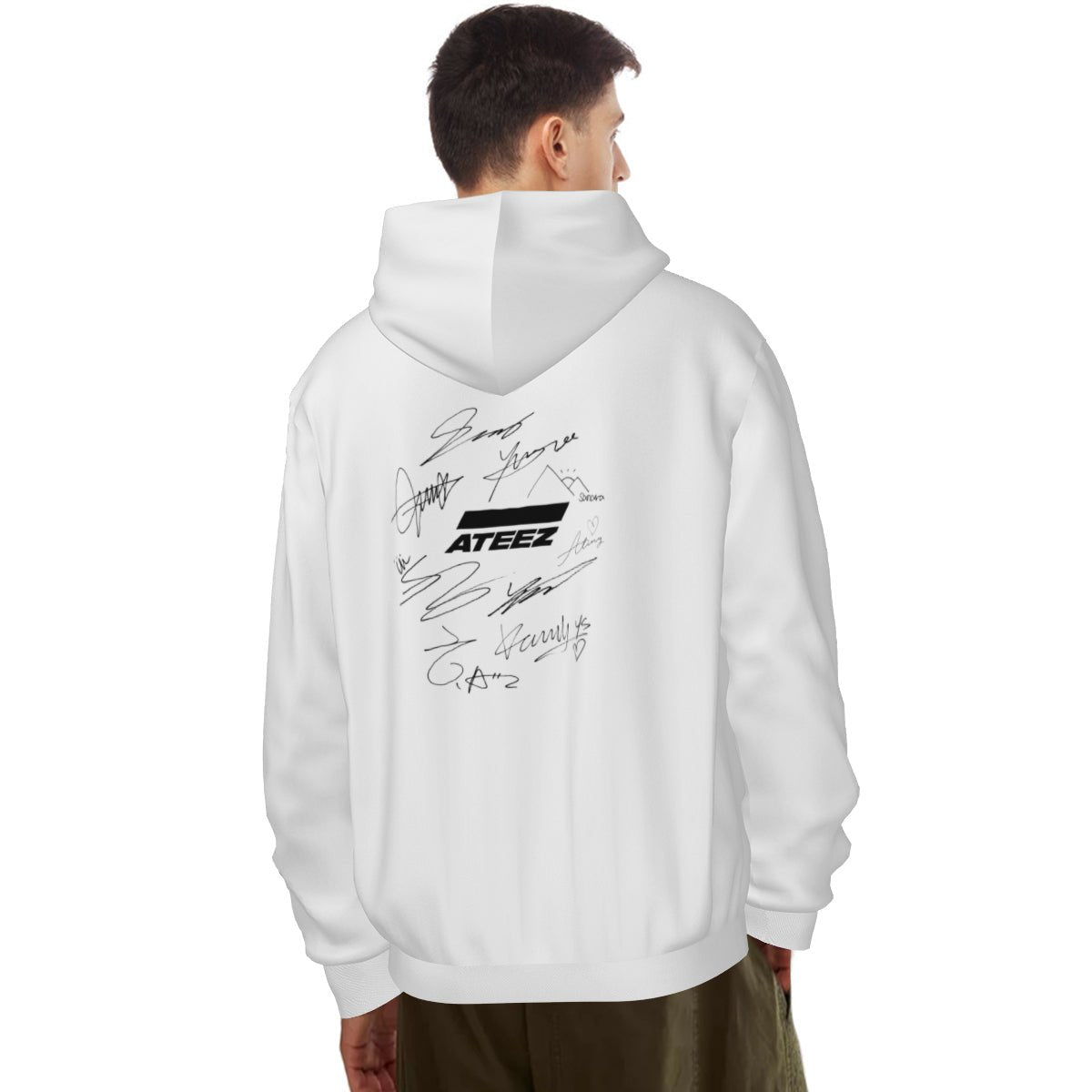 Ateez Logo & Signatures White Light weight Hoodie Sweatshirt with pockets – Fanmade K - pop Apparel - Beyond The Shoppe