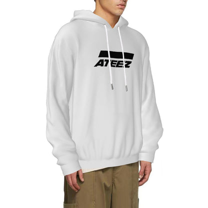 Ateez Logo & Signatures White Light weight Hoodie Sweatshirt with pockets – Fanmade K - pop Apparel - Beyond The Shoppe
