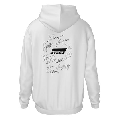 Ateez Logo & Signatures White Light weight Hoodie Sweatshirt with pockets – Fanmade K - pop Apparel - Beyond The Shoppe