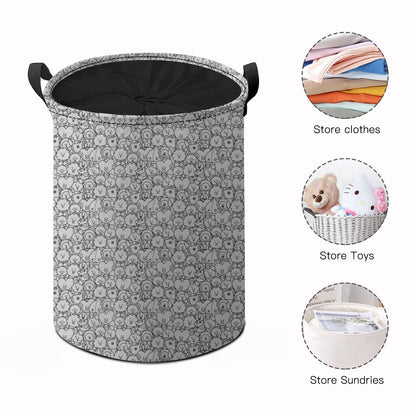 BTS BT21 Black and White Pattern Laundry Basket With Drawstring - Kpop laundry bag
