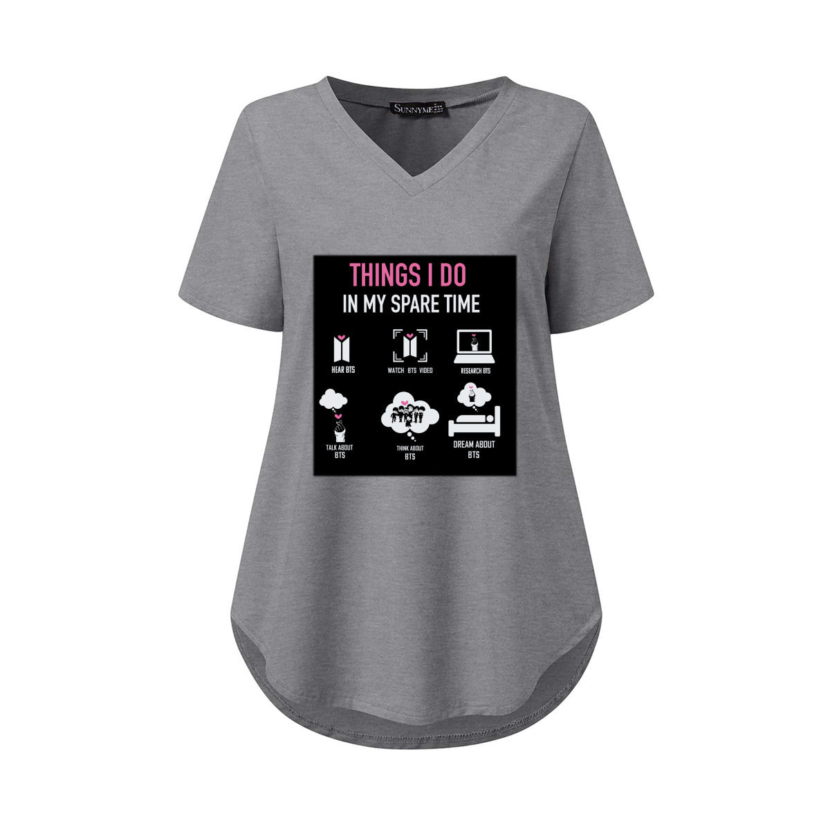 BTS Things I Do In My Spare Time Women's Short Sleeve V-Neck T-Shirt in 3 color options- Great KPop gift!