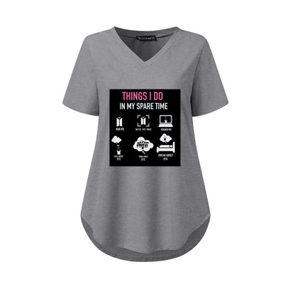 BTS Things I Do In My Spare Time Women's Short Sleeve V-Neck T-Shirt in 3 color options- Great KPop gift!